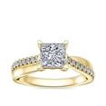 thumbnail image 1 of 0.70 Carat Excellent Princess Cut Natural Diamond Unique Solitaire with Accents Ring for Women Solid 18K Yellow Gold Size 8.5, 1 of 8