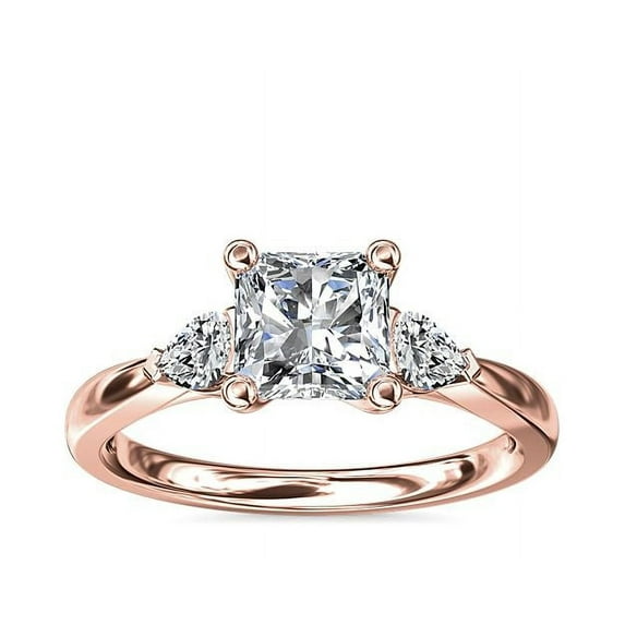 0.70 Carat Excellent Princess Cut Real Diamond New Design Three Stone Ring for Wedding Solid 18K Rose Gold Size 11
