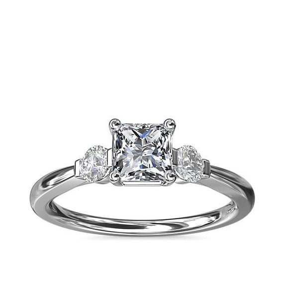 0.70 Carat Excellent Princess Cut Real Diamond New Design Three Stone Ring for Wedding and Engagement Solid 14K White Gold Size 11