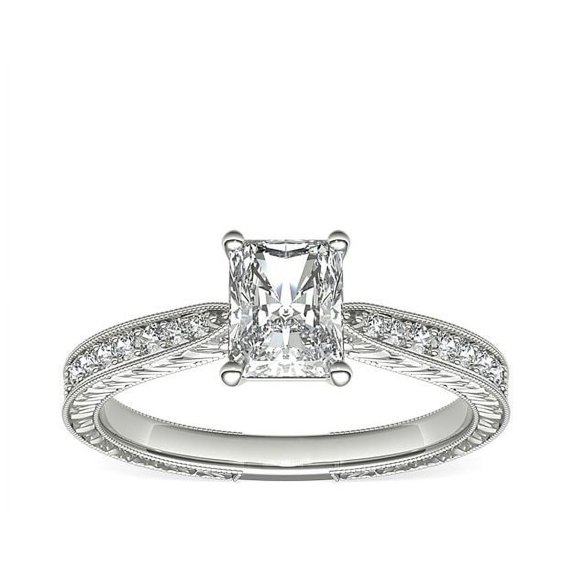 0.70 Carat Excellent Radiant Cut Natural Diamond Solitaire with Accents Beautiful Ring for Women Solid 18K White Gold Size 11.5