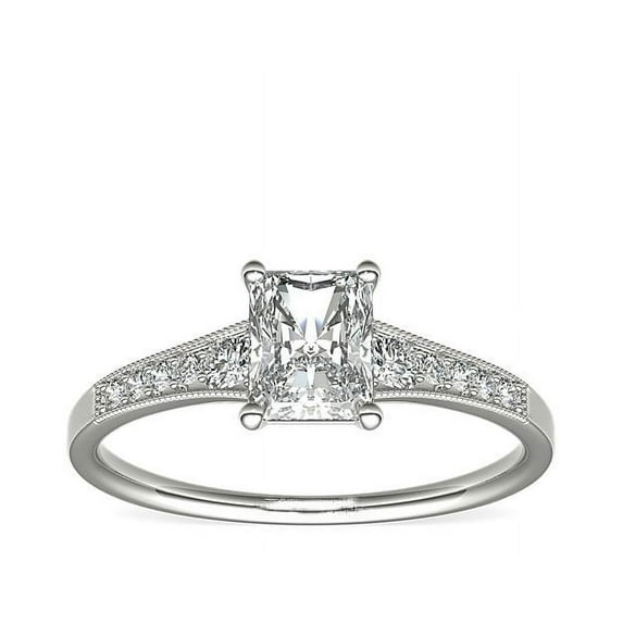 0.70 Carat Excellent Radiant Cut Natural Diamond Unique Solitaire with Accents Ring for Engagement Solid 14K White Gold Size 8.5