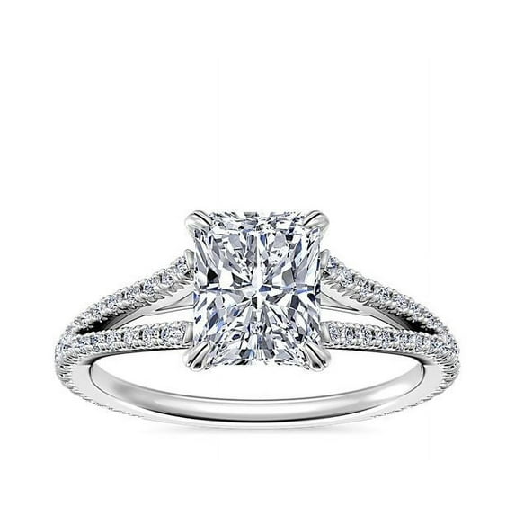 0.70 Carat Excellent Radiant Cut Natural Diamond Unique Solitaire with Accents Ring for Women Solid 18K White Gold Size 8.5