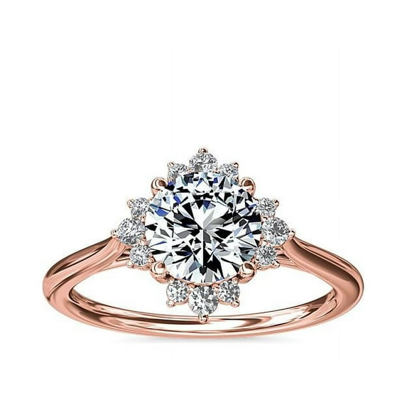0.70 Carat Excellent Round Cut Natural Diamond Beautiful Halo Bridal Ring for Bride Solid 14K Rose Gold Size 5