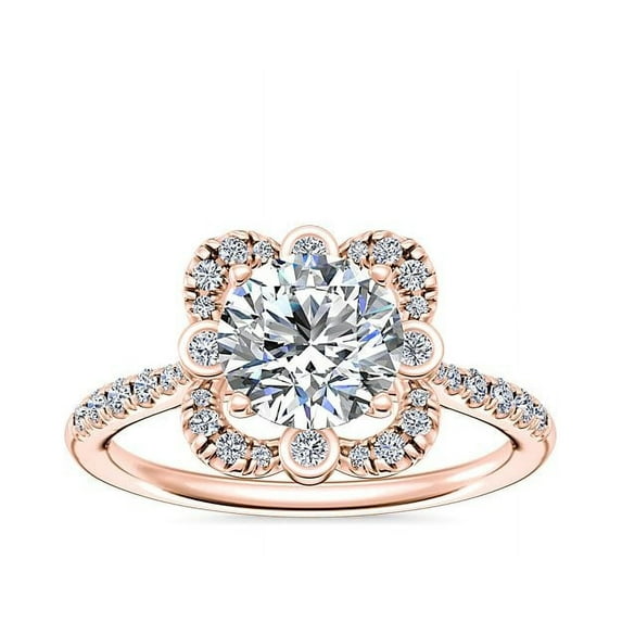 0.70 Carat Excellent Round Cut Natural Diamond Beautiful Solitaire with Accents Bridal Ring for Bride Solid 14K Rose Gold Size 5