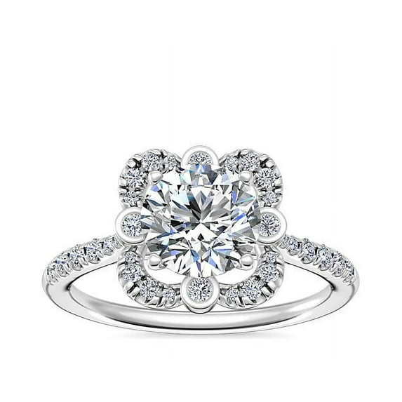 0.70 Carat Excellent Round Cut Natural Diamond Beautiful Solitaire with Accents Bridal Ring for Bride Solid 14K White Gold Size 5