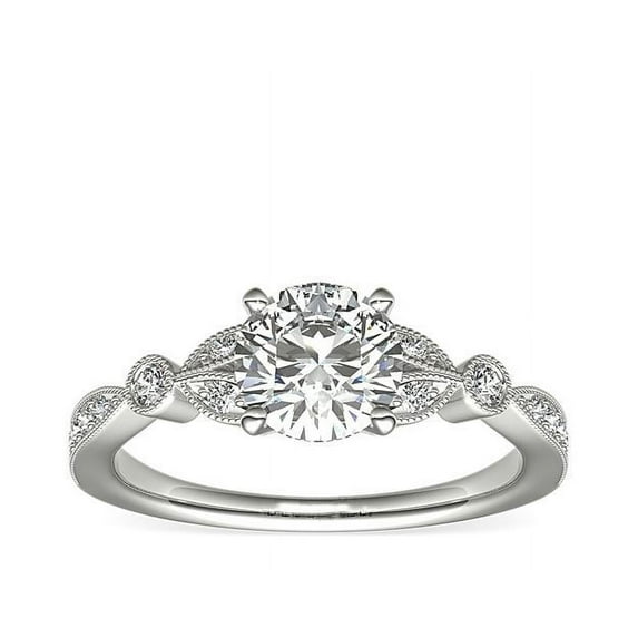 0.70 Carat Excellent Round Cut Natural Diamond Beautiful Solitaire with Accents Bridal Ring for Bride Solid 18K White Gold Size 5