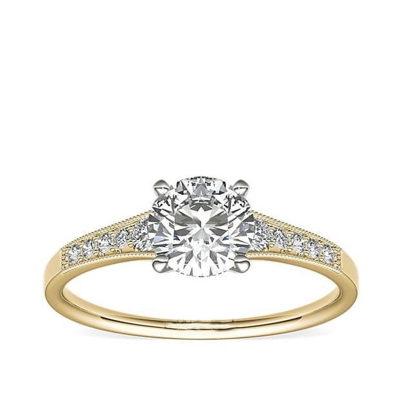 0.70 Carat Excellent Round Cut Natural Diamond Unique Solitaire with Accents Ring for Engagement Solid 14K Yellow Gold Size 8.5