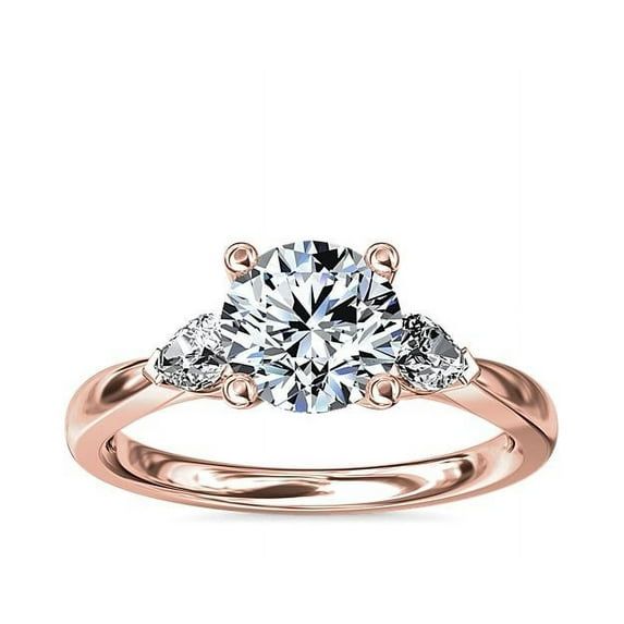 0.70 Carat Excellent Round Cut Natural Diamond Unique Three Stone Ring for Women Solid 18K Rose Gold Size 8.5