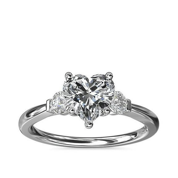 0.70 Carat Heart Shaped Genuine Diamond Elegant Three Stone Designer Ring for Wedding Solid 14K White Gold Size 7