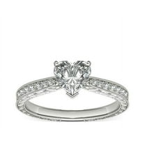 0.70 Carat Heart Shaped Genuine Diamond Stunning Solitaire with Accents Engagement Ring for her Solid 14K White Gold Size 7