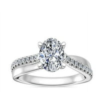 0.70 Carat Latest Design Oval Cut Natural Diamond Solitaire with Accents Ring for Engagement in Solid 14K White Gold Size 7