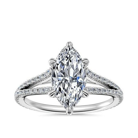 0.70 Carat Marquise Cut Natural Diamond Solitaire with Accents Elegant Wedding Ring for her Solid 14K White Gold Size 7