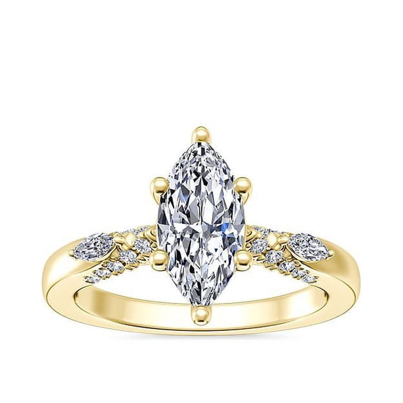 2.20 Carat Marquise Cut IGI Certified Lab Grown Diamond Beautiful Solitaire with Accents Ring for Engagement in Solid 14K Yellow Gold Size 7