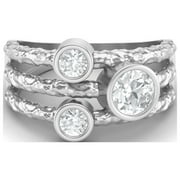 MOONEYE 0.70 Carat Moissanite Diamond Split Shank Band E Color VS1 Clarity Brilliant Cut 925 Sterling Silver Trio Stone Women Valentines Day Gifts Ring