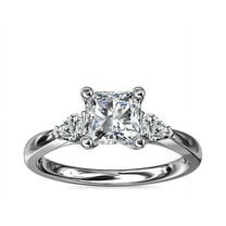 0.70 Carat Princess Cut Real Diamond Unique Three Stone Designer Engagement Ring for Ladies Solid 14K White Gold Size 7