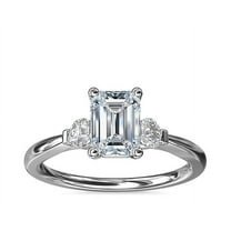 0.70 Carat Sparkle Three Stone Emerald Genuine Diamond Wedding Ring for Ladies Solid 14K White Gold Size 7