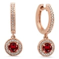 thumbnail image 1 of 0.70 Carat (ctw) 10K Rose Gold Round Garnet & White Diamond Ladies Halo Style Dangling Drop Earrings 3/4 CT, 1 of 1
