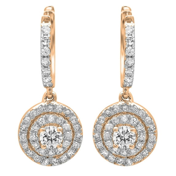 0.70 Carat (ctw) 10K Rose Gold Round White Diamond Ladies Halo Style Dangling Earrings 3/4 CT