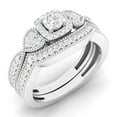 thumbnail image 1 of 0.70 Carat (ctw) 10K White Gold Round Cut Diamond Ladies Bridal Vintage Style Halo Engagement Ring With Matching Band Se, 1 of 4