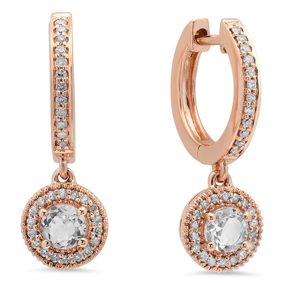 0.70 Carat (ctw) 14K Rose Gold Round White Diamond Ladies Halo Style Dangling Drop Earrings 3/4 CT