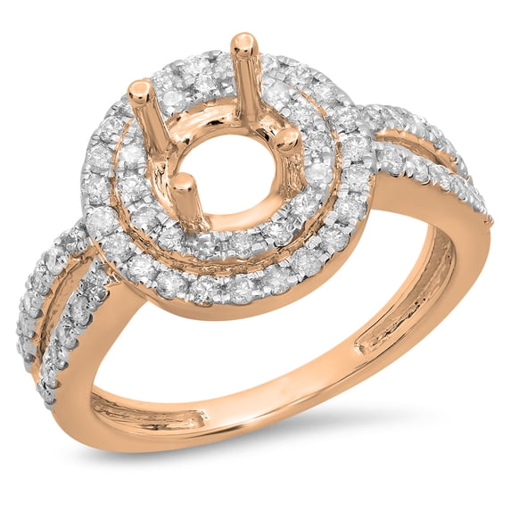 0.70 Carat (ctw) 14K Rose Gold Round White Diamond Ladies Split Shank Semi Mount Bridal Engagement Ring 3/4 CT (No Cente