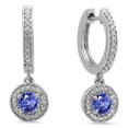 thumbnail image 1 of 0.70 Carat (ctw) 18K White Gold Round Tanzanite & White Diamond Ladies Halo Style Dangling Drop Earrings 3/4 CT, 1 of 1