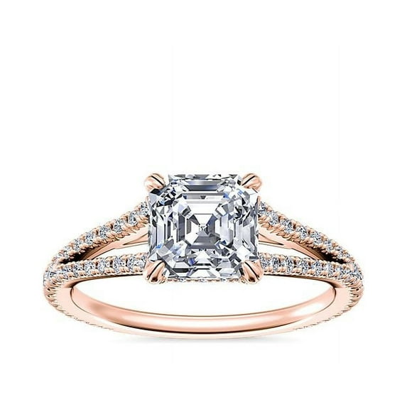 0.70 Ct Asscher Cut Natural Diamond Unique Solitaire with Accents Ring for Anniversary Solid 18K Rose Gold Size 4