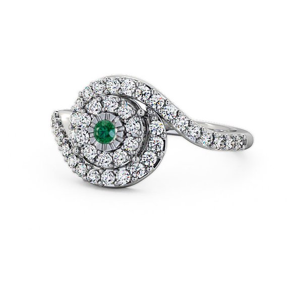 0.70 Ct Beautiful Halo Round Cut Emerald Gemstone Natural Diamond Ring for Women 14K White Gold Size 11.5
