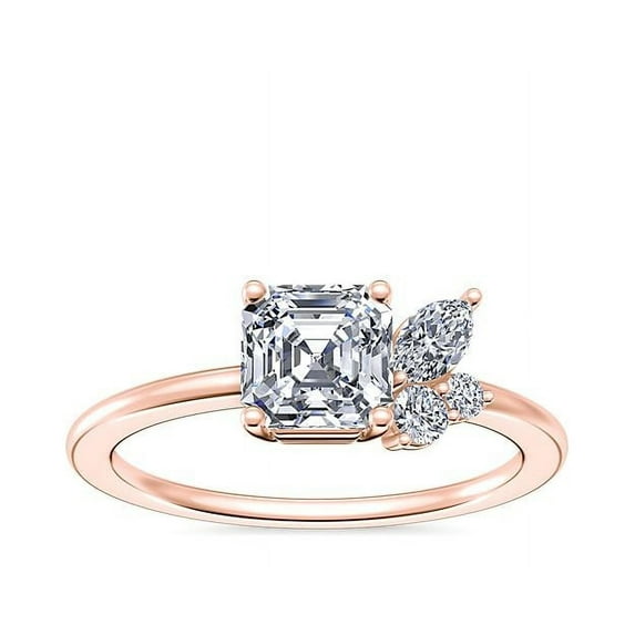 0.70 Ct Brilliant Asscher Cut Natural Diamond Asscher Solitaire Engagement Ring for her Solid 18K Rose Gold Size 5.5