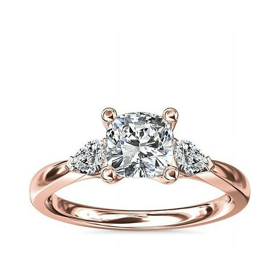 0.70 Ct Brilliant Cushion Cut Genuine Diamond Sparkle Three Stone Engagement Ring for Women Solid 14K Rose Gold Size 6.5