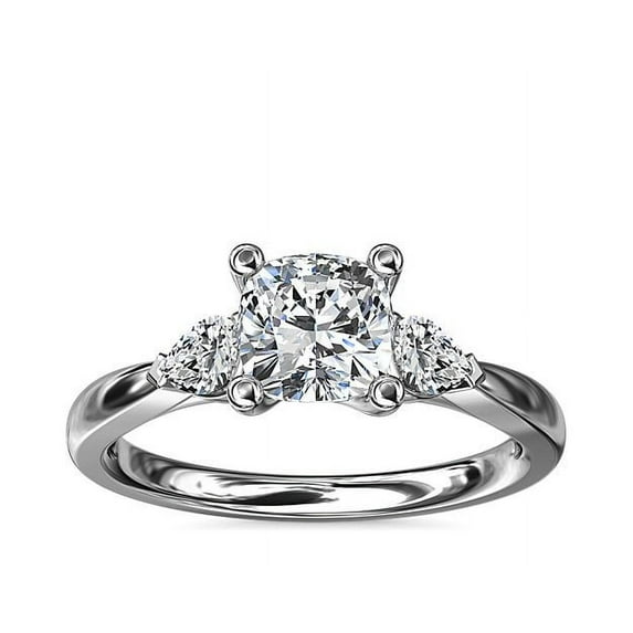 0.70 Ct Brilliant Cushion Cut Natural Diamond Cushion Three Stone Engagement Ring for her Solid 14K White Gold Size 5.5