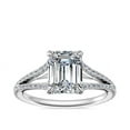thumbnail image 1 of 0.70 Ct Brilliant Emerald Cut Natural Diamond Accents Elegant Halo Ring for Women Solid 18K White Gold Size 6, 1 of 8