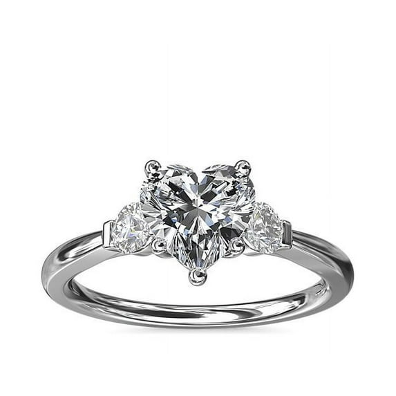 0.70 Ct Brilliant Heart Cut Natural Diamond Elegant Three Stone Wedding Ring for her Solid 14K White Gold Size 6