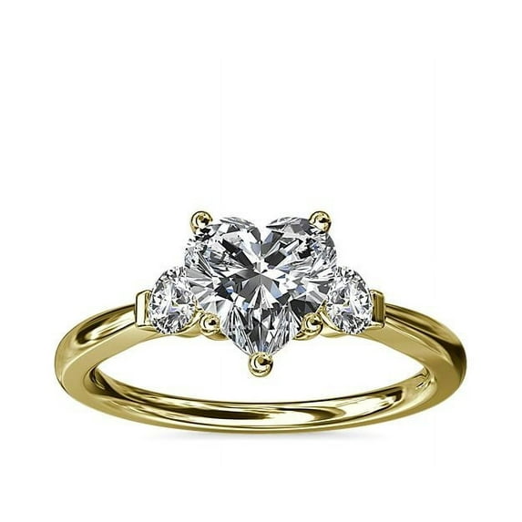 0.70 Ct Brilliant Heart Cut Natural Diamond Elegant Three Stone Wedding Ring for her Solid 14K Yellow Gold Size 6
