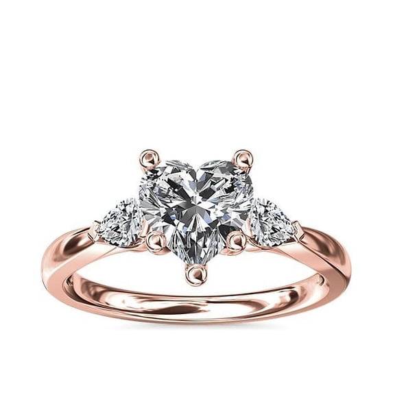 0.70 Ct Brilliant Heart Cut Natural Diamond Heart Three Stone Engagement Ring for her Solid 18K Rose Gold Size 5.5