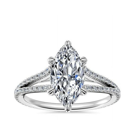 0.70 Ct Brilliant Marquise Shape Solitaire with Accents Genuine Diamond Beautiful Wedding Ring for her Solid 18K White Gold Size 7