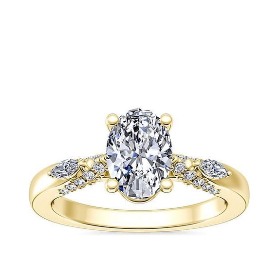 0.70 Ct Brilliant Oval Cut Genuine Diamond Sparkle Solitaire with Accents Engagement Ring for Women Solid 14K Yellow Gold Size 6.5