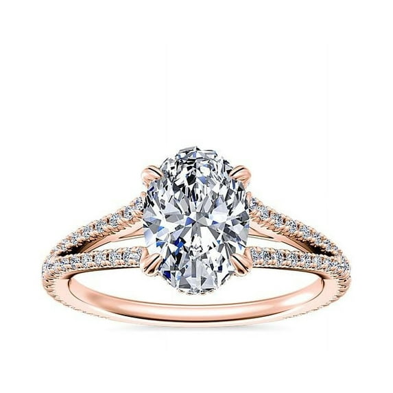 0.70 Ct Brilliant Oval Cut Natural Diamond Accents Elegant Halo Ring for Women Solid 18K Rose Gold Size 6