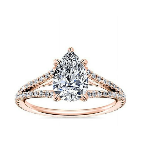 0.70 Ct Brilliant Pear Cut Natural Diamond Accents Elegant Halo Ring for Women Solid 18K Rose Gold Size 6