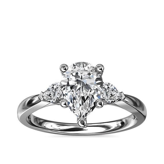 0.70 Ct Brilliant Pear Shape Three Stone Genuine Diamond Beautiful Wedding Ring for her Solid 18K White Gold Size 7