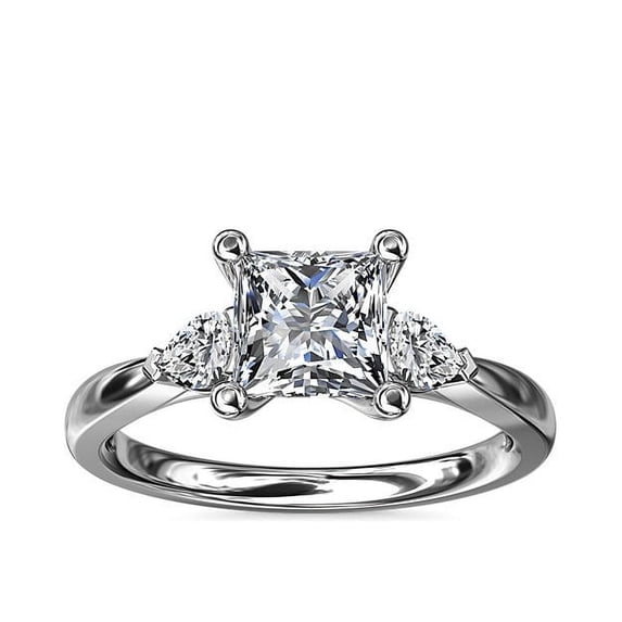 0.70 Ct Brilliant Princess Cut Genuine Diamond Sparkle Three Stone Engagement Ring for Women Solid 950 Platinum Size 6.5