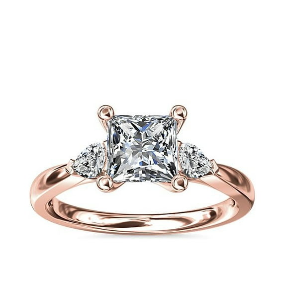 0.70 Ct Brilliant Princess Cut Natural Diamond Princess Three Stone Engagement Ring for her Solid 14K Rose Gold Size 5.5