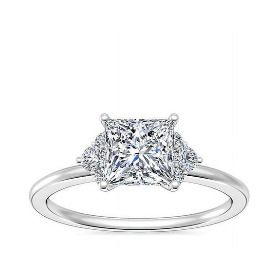 0.70 Ct Brilliant Princess Cut Natural Diamond Radiant Halo Engagement Ring for her Solid 14K White Gold Size 5.5