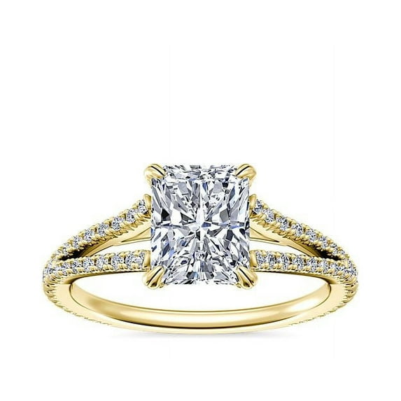 0.70 Ct Brilliant Radiant Shape Solitaire with Accents Genuine Diamond Beautiful Wedding Ring for her Solid 18K Yellow Gold Size 7