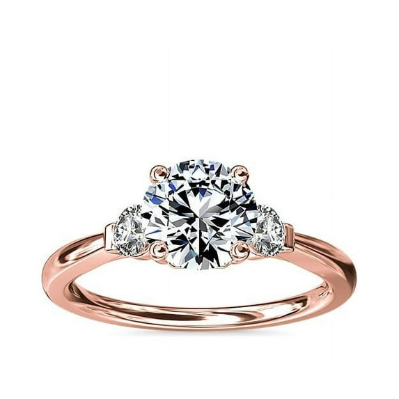 0.70 Ct Brilliant Round Cut Natural Diamond Elegant Three Stone Wedding Ring for her Solid 14K Rose Gold Size 6
