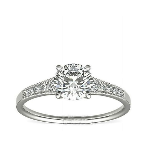 0.70 Ct Brilliant Round Shape Genuine Diamond Sparkle Halo Ring for Engagement and Wedding in Solid 18K White Gold Size 6.5