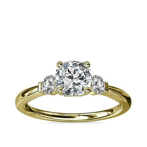 0.70 Ct Cushion Cut Natural Diamond Unique Three Stone Ring for Anniversary Solid 18K Yellow Gold Size 4