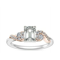 0.70 Ct Elegant Two-Toned Solitaire with Accents Emerald Cut Natural Diamond Ring for Engagement Solid 14K White Gold Size 7