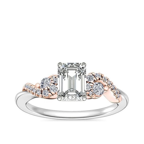 0.70 Ct Emerald Cut Natural Diamond Unique Solitaire with Accents Ring for Anniversary Solid 18K White Gold Size 4