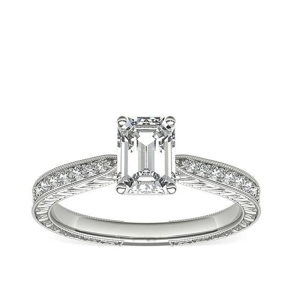 0.70 Ct Emerald Cut Natural Diamond Unique Solitaire with Accents Ring for Anniversary Solid 18K White Gold Size 4